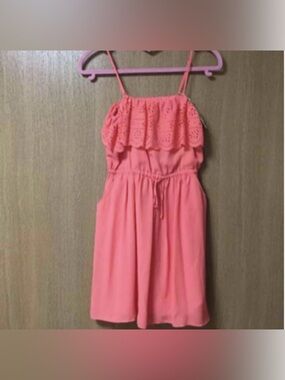 XS Coral Pink Eyelet Ruffle Sundress Dress Spaghetti Strap Paid $60 in Japan